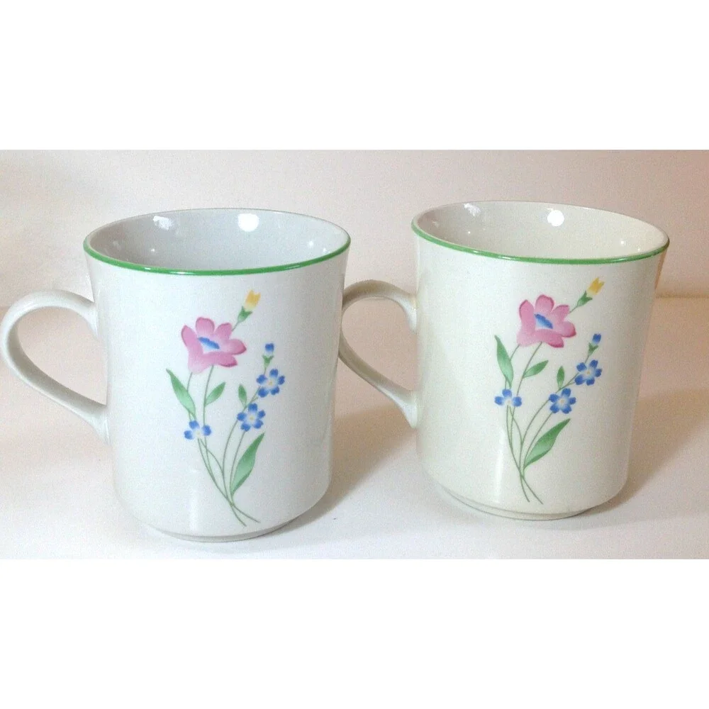 2 - Sango #8499 Fresh Flowers Tea / Coffee Cups design by Joan Luntz